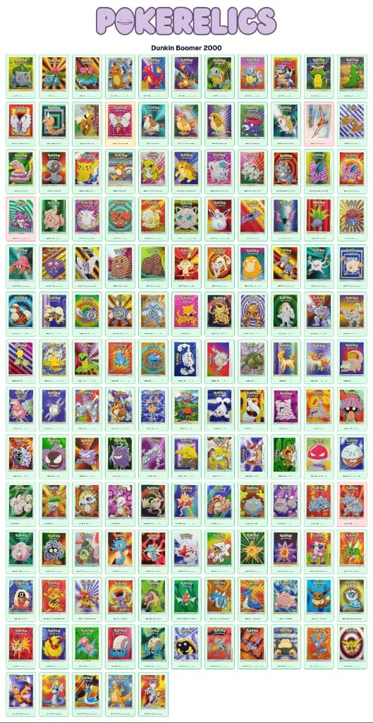 Dunkin Boomer 2000 Pokémon collection checklist export